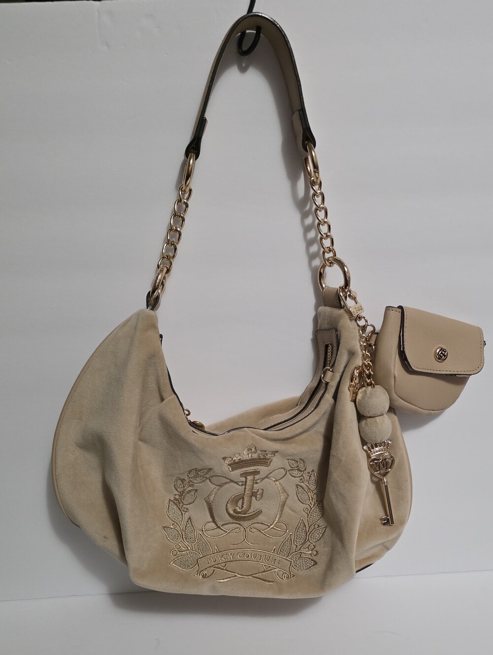 Juicy Couture Peach Beige Shoulder Bag with Gold Chain Accent